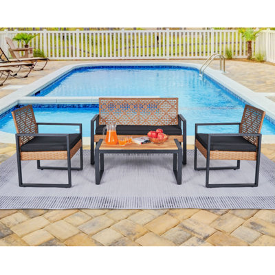 4-Piece Patio Furniture Set Outdoor Balcony Porch Garden Backyard Lawn Furniture Acacia Wood Table Top