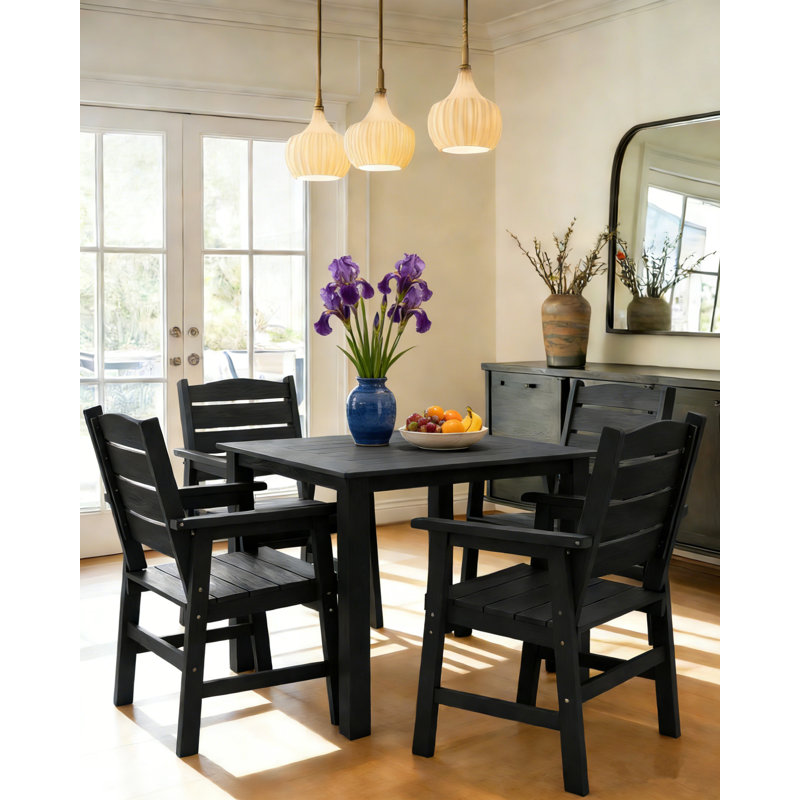 Ensemble de salle à manger de patio pour 4 personnes tous temps Ensemble de table d'extérieur et chaises de 5 pièces avec cadre en aluminium pour l'extérieur, jardin, terrasse, bord de piscine, noir