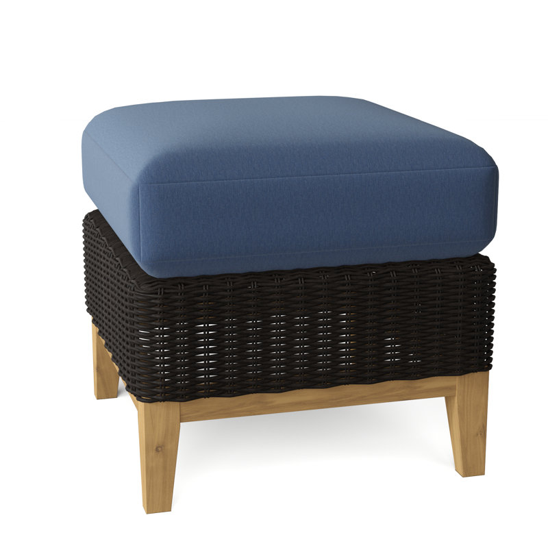 Frances Outdoor Teak Ottoman, Frances Black, Ash