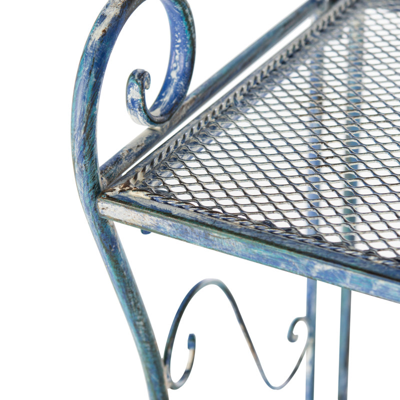 Madelia Metal Weather Resistant Plant Stand, Antique Blue