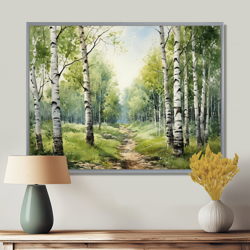 «Birch Woods Silent Woods I», reproduction sur toile encadrée, H 30 po x l 40 po x P 1,5 po, Encadrement argenté