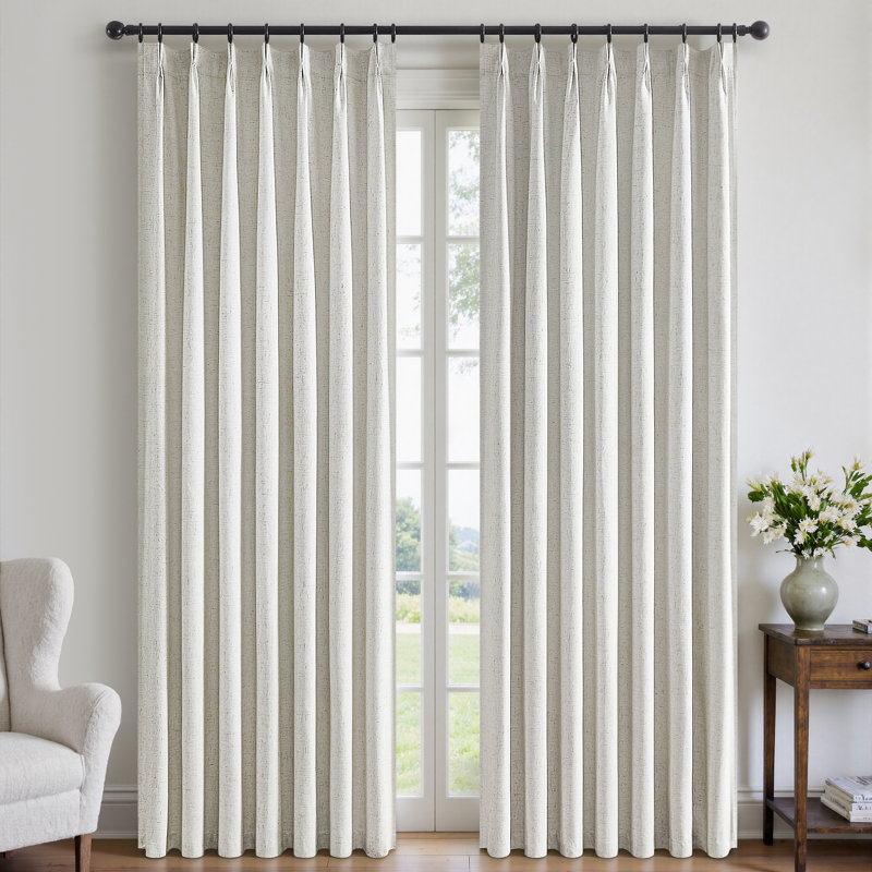 100%Full Blackout Linen Curtains,Pinch Pleated Curtains,Lined Drapes Set of 2(With Hooks and Rings), Natural, 40" W x 96" L