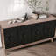 Arnoltice Mid Century avec 4 portes à motif convexe et 2 tablettes - Rangement spacieux pour le couloir du salon de 60 po de style Buffet cannelé noir antique-121507203