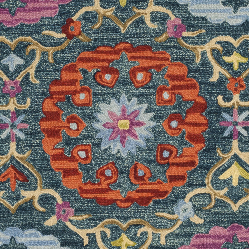 Tapis géométrique en laine crocheté à la main Suzani, Rectangle 3 pi x 5 pi