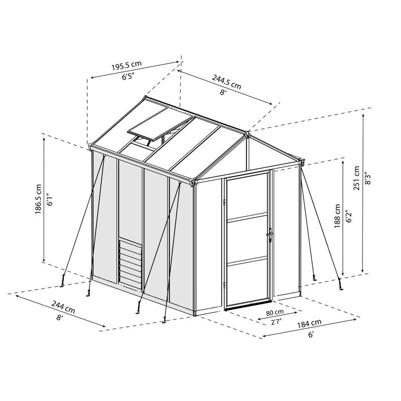 Palram - Canopia Glory 6' W x 8' D Premium Walk-In Hobby Twin Wall Polycarbonate Aluminum Frame Greenhouse Kit with Roof Vents - Gray
