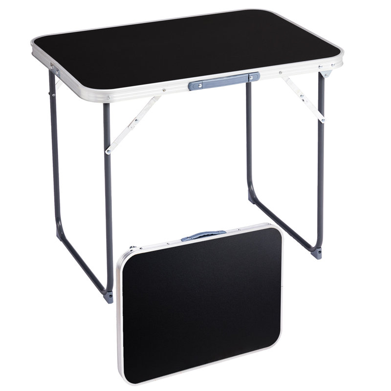 2.3Ft. Brown Rectangular  Patio Folding Table Aluminum, Black