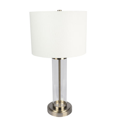 Luna Brushed Nickel Table Lamp with On/Off Switch Clear Glass Body  Metal Base