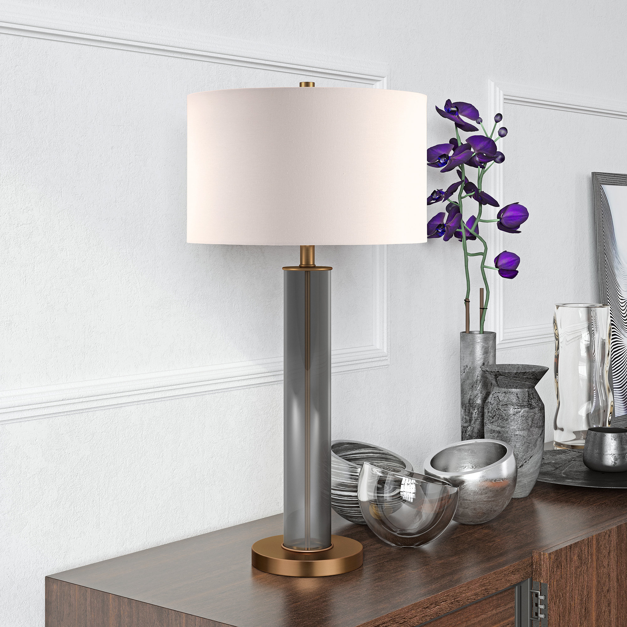 Skye Table Lamp, Gold/Clear, White