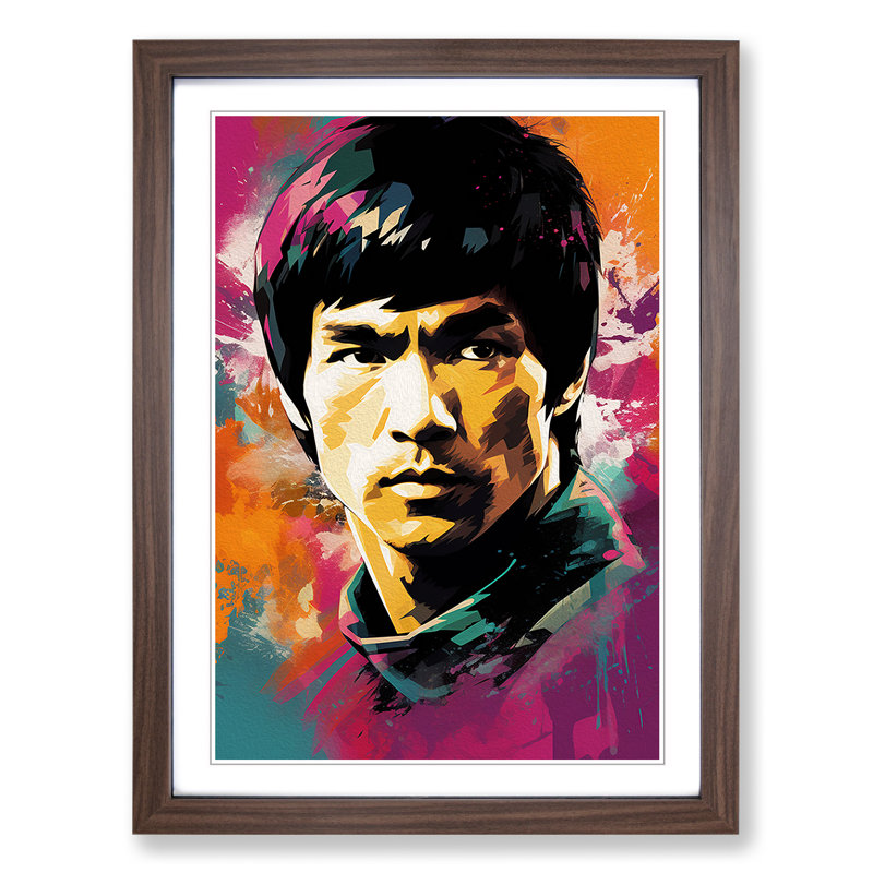 Bruce Lee Colour Field Art - Framed Print, 64cm H x 46cm W x 2cm D, Walnut