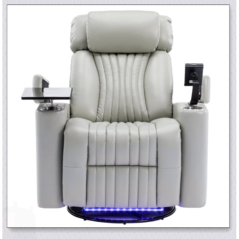 270° Power Swivel Recliner, Home Theater Seating With Hidden Arm Storage, LED Light Strip, Cup Holder, 360° Swivel Tray Table, And Cell Phone Holder
