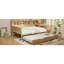 Lit de jour en bois avec tablettes de rangement, lit multifonctionnel avec lit gigogne simple et bureau-436924189-436924184