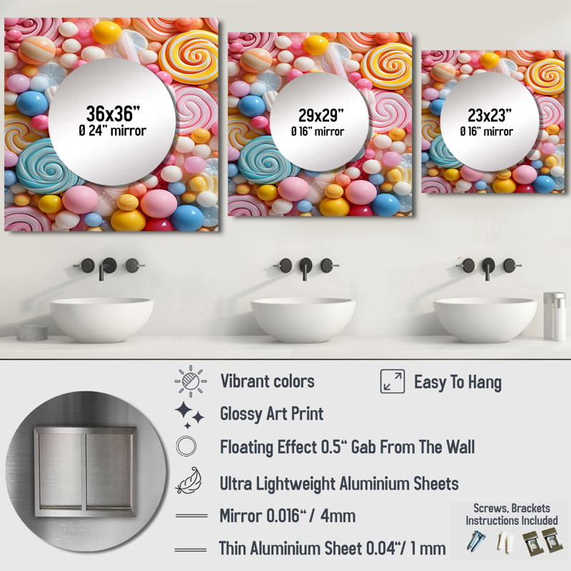 Miroir mural de salon Costachi - Popart Candies, 36 po x 36 po