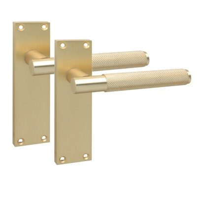Golden Grace 1 Pair Victorian T-Bar Knurled Door Handle Satin Brass Finish with Spindle and Screws - 150 x 40mm