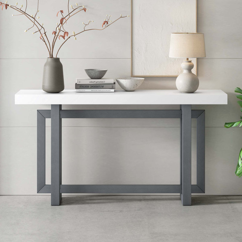 Console 59 "en bois massif, Gris foncé, Blanc
