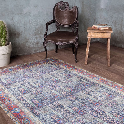 Luxurious Machine Washable Area Rug, 4.9 x 7.5 Feet, 100% Polyester, 1850 g/m², Pile Height: 0.2 inches | Eco-Friendly Recycled Poly Cotton Backing | Perfect for Living Room & Bedroom, Soft and Durable Design