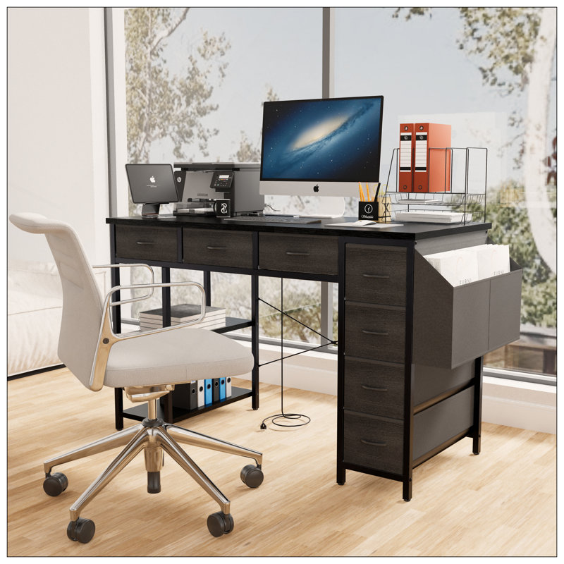 Versatile Computer Desk With Advanced Features For Efficient Work And Storage, Black/Black