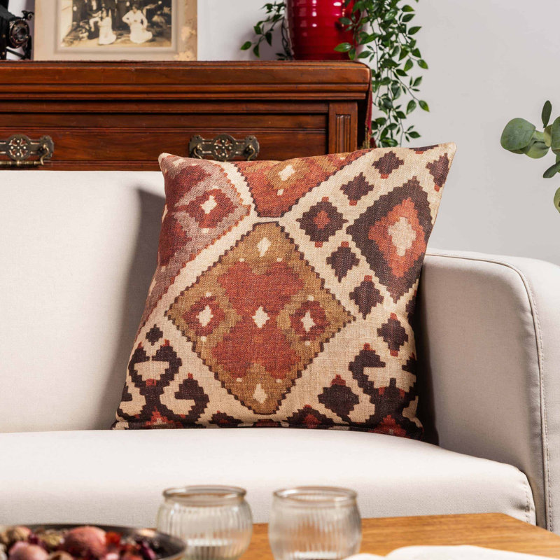 Geometric Red Cushion, 43x43cm, Synthetic filled