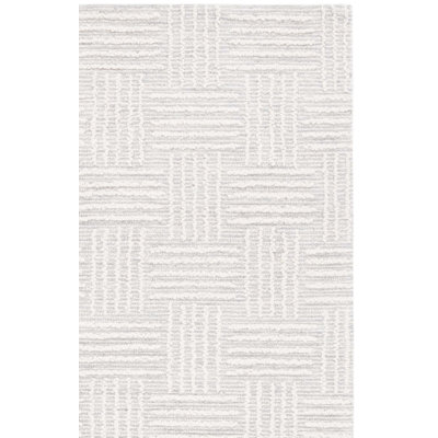 Kohyn Hand Tufted Wool Cotton Geometric Rug in Light Gray/Ivory