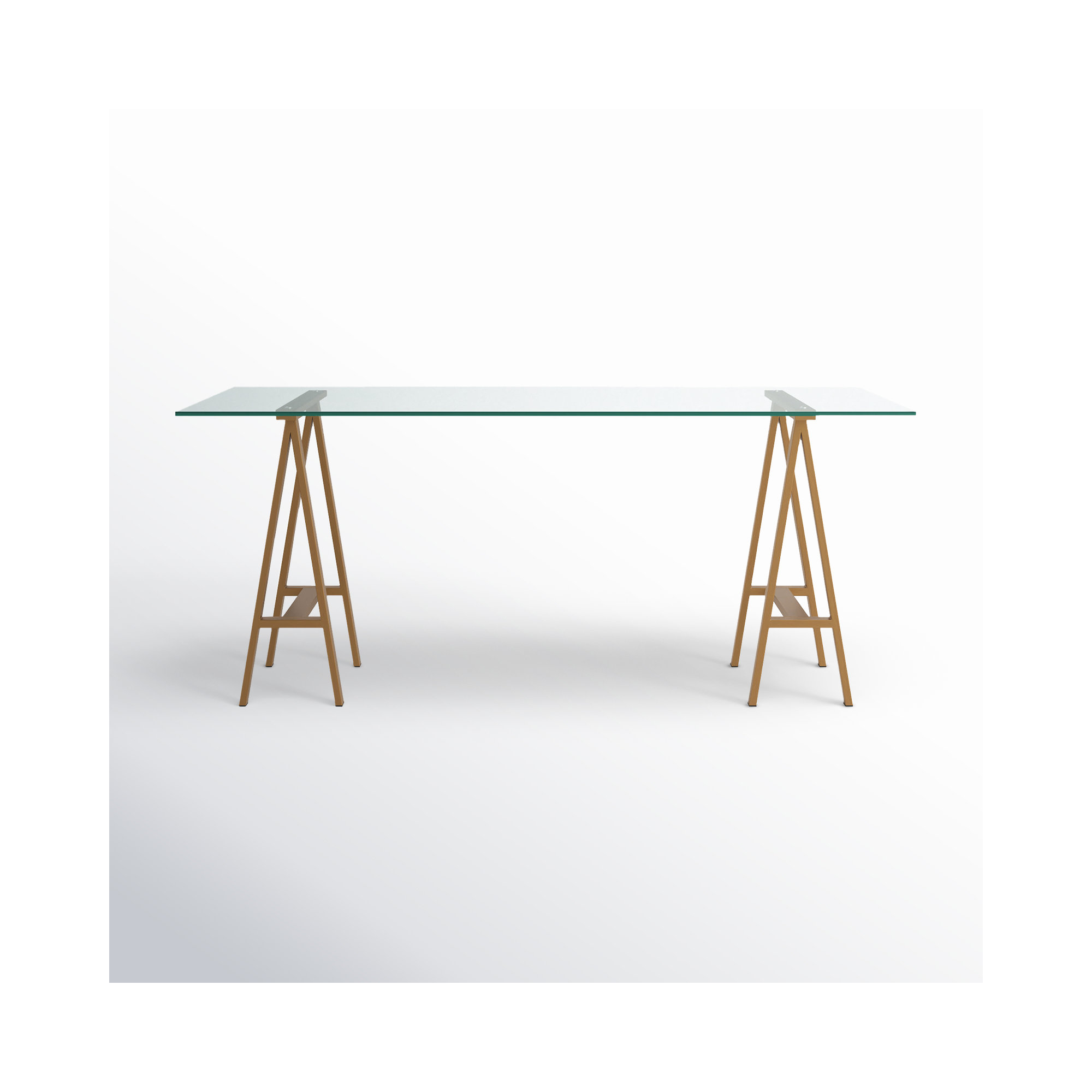 Tigerlily Glass Desk, 30" H x 71" W x 36" D, Brushed Brass