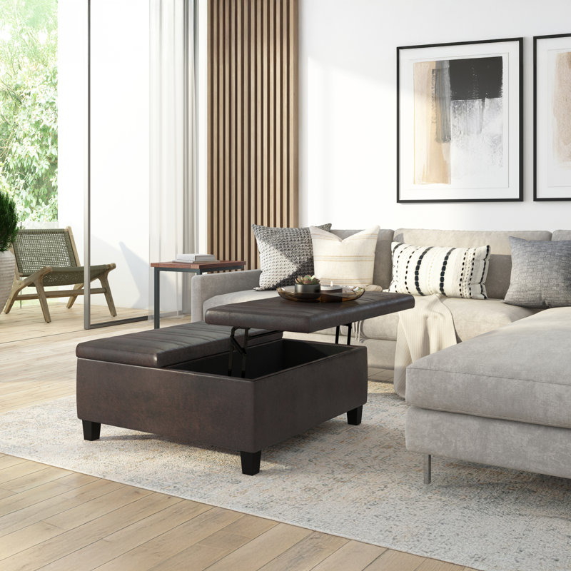 Repose-pieds de rangement pour table basse Ellis, Brun délavé