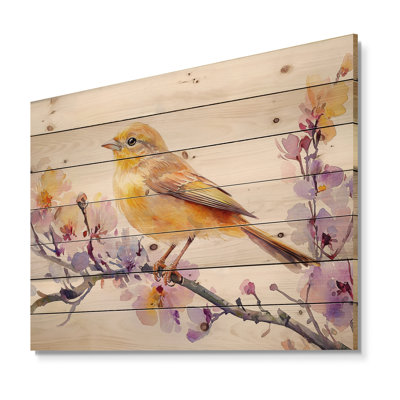 Songbird In The Garden III - Bird Wood Wall Decor - On Natural Pine Wood