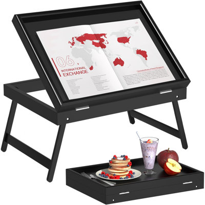 Plateau de lit Plateau de table de déjeuner avec pieds pliants, plateau de service pour bureau d'ordinateur portable, canapé, plateaux, télé, collation, plateau repas (noir, moyen)