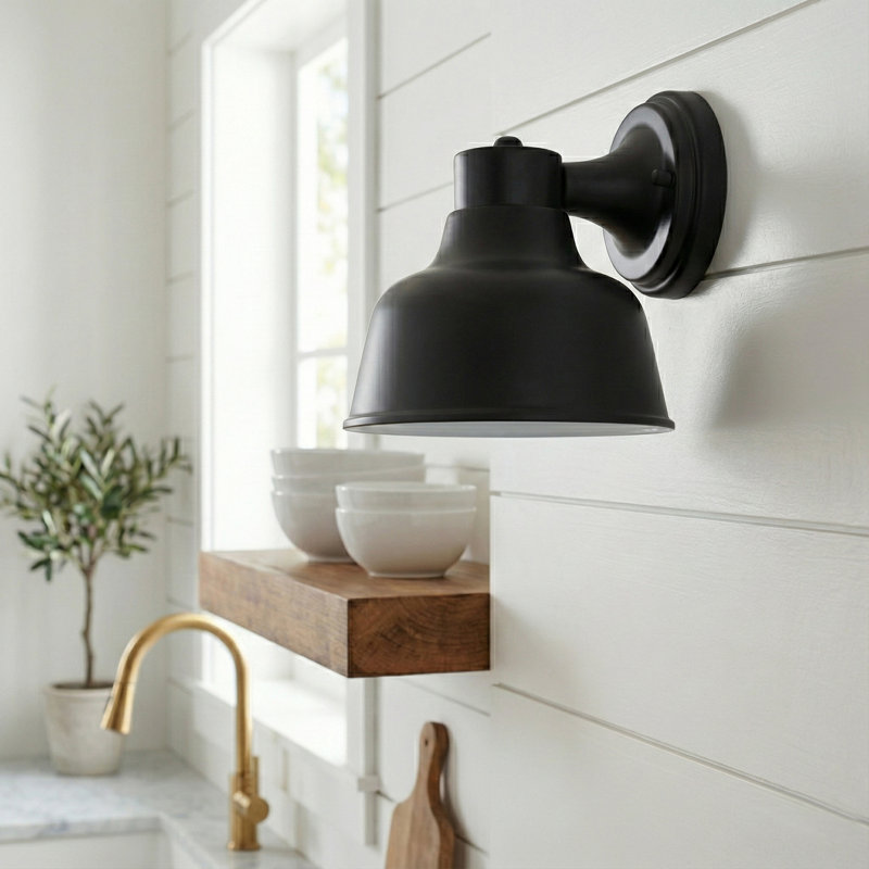 1-Light Matte Black With White Gloss Interior Outdoor Wall Lantern
