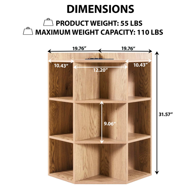 Birta Corner Cabinet Corner Shelf with USB Ports and Outlets Cubby Storage Organizer for Small Spaces 9 Cube Storage Organizer Bookshelf for Kids Room Bedroom Living Room