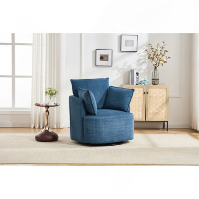 Fauteuil d'appoint, fauteuil demi-tonneau pivotant rond - Fauteuil Fauteuil rembourré Fauteuil de lecture en velours côtelé Fauteuil simple pour bureau de chambre à coucher