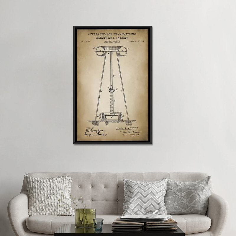 Impression sur toile, «Tesla Apparatus for Transmission Energy Energy», H 26 po x l 18 po x P 1,5 po, Toile avec cadre noir