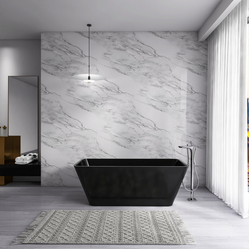 Baignoire de trempage autoportante à surface solide de 67 pouces pour salle de bain, Noir