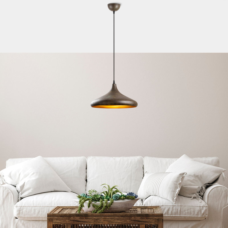 Lustre industriel moderne avec hauteur réglable, finition patinée, 13,8 x 13,8 x 44,9 pouces | Corps en métal, douille E27 (40 W maximum), plaque de base de 3,9 pouces | Parfait pour les décors scandinaves et fantaisistes, éclairage élégant pour la maison et le bureau