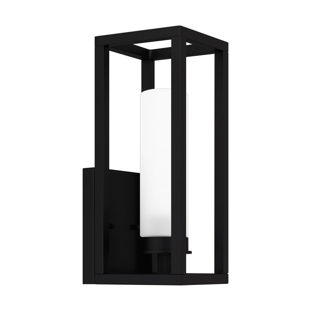 Matte Black Frosted Glass Outdoor Wall Lantern Ebern Designs 