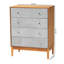 Commode 4 tiroirs en velours côtelé gris et chêne brun Taylin