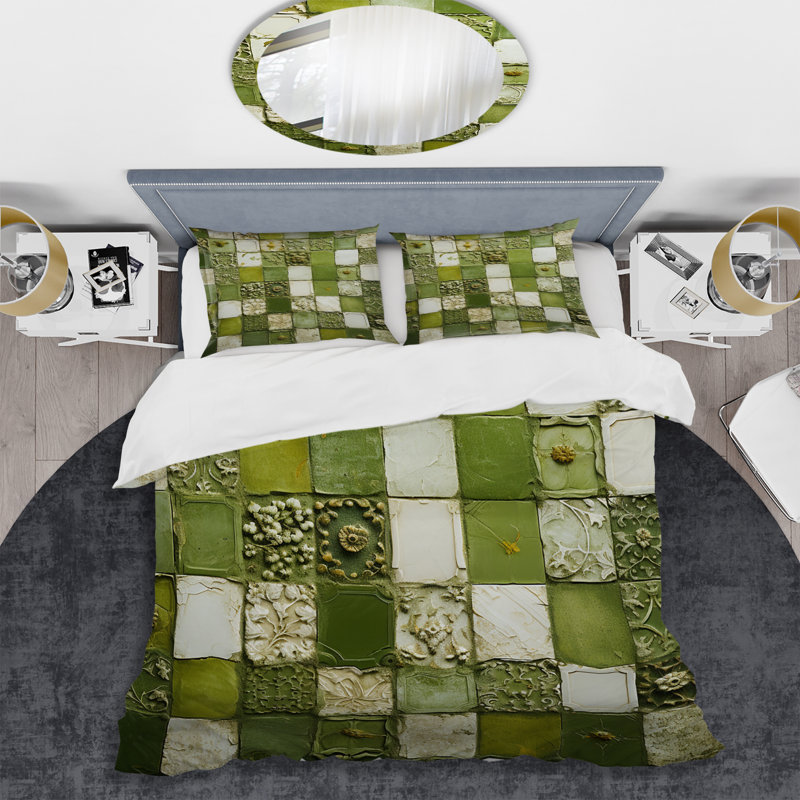 Ensemble de housse de couette Botanicals Green Floral Tiles III - Abstract Tile