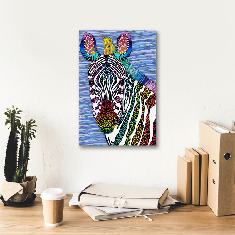 «Rainbow Zebra» par Hello Angel, art mural sur toile, 40 po x 60 po, H 18 po x l 12 po x P 0,75 po