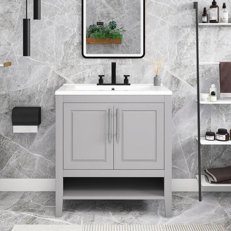Meuble-lavabo simple 30 po avec comptoir, Gris