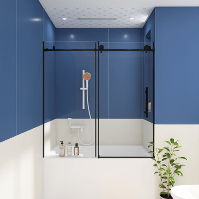Porte de douche sans cadre l 56 à 60 po x H 60 po en noir mat