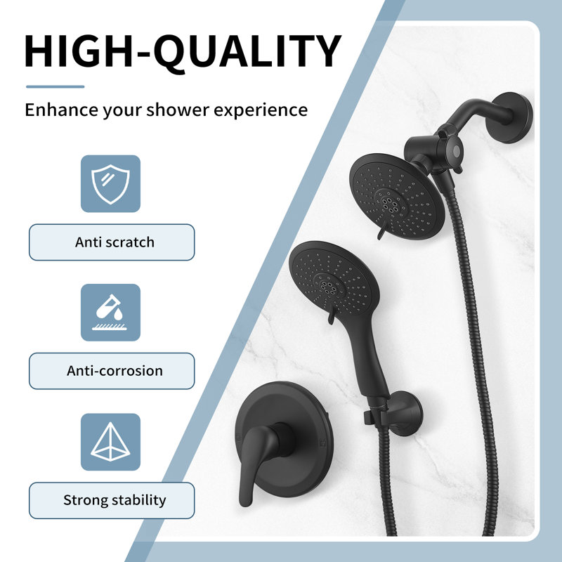 Single-Handle 6-Spray Dual Shower Faucet Set 1.8 GPM With Valve And Filtered Handheld Shower Head, Matte Black