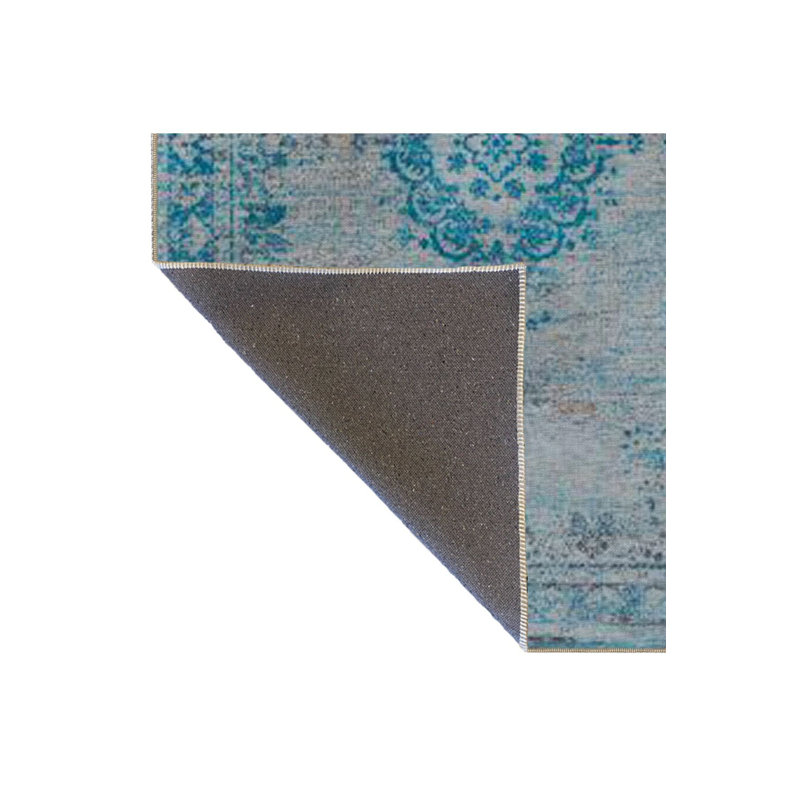 Tapis décoratif bleu lavable traditionnel, Tapis de couloir 2 pi 6 po x 6 pi 7 po inclus