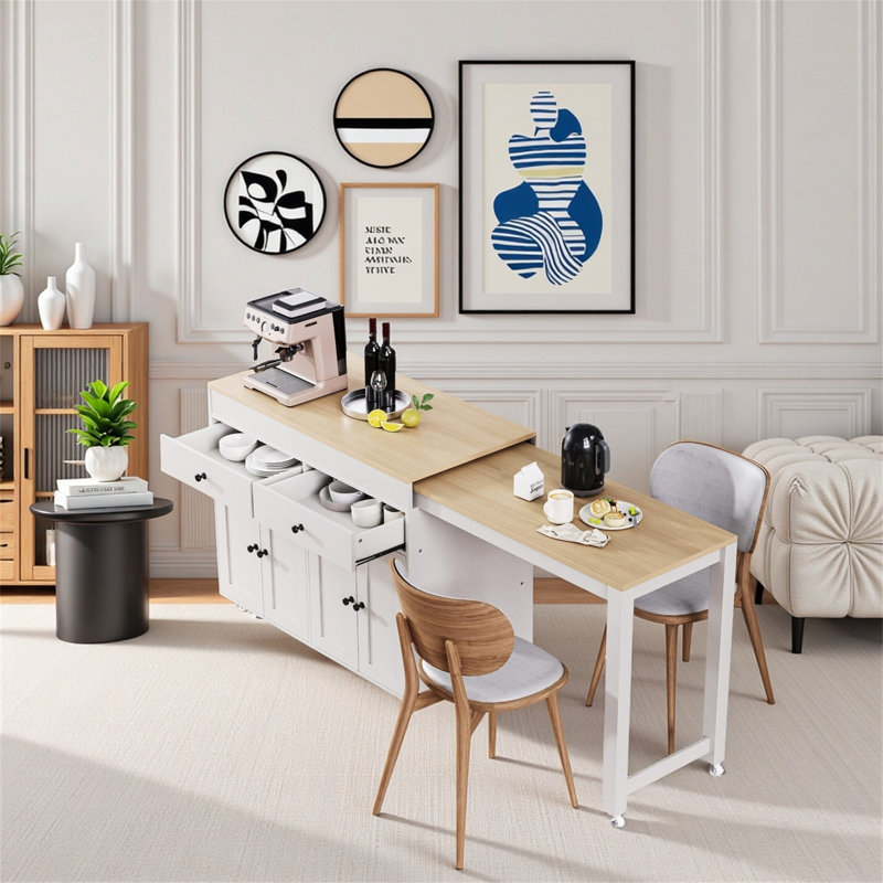 74.5-inch Kitchen Island With Extendable Dining Table, White