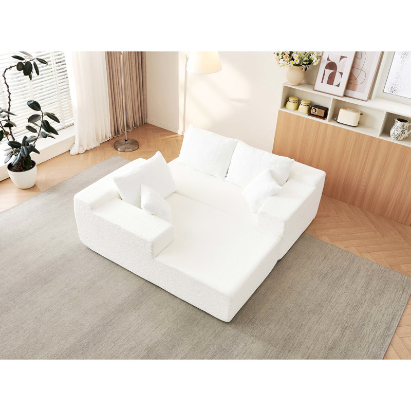Canapé 104 po Cloud avec méridienne en L, chenille innovante, assise profonde, large, cinq coussins décoratifs, canapé modulaire antidérapant, chenille blanche modulaire, sans assemblage, facile à restaurer, compression sous vide,