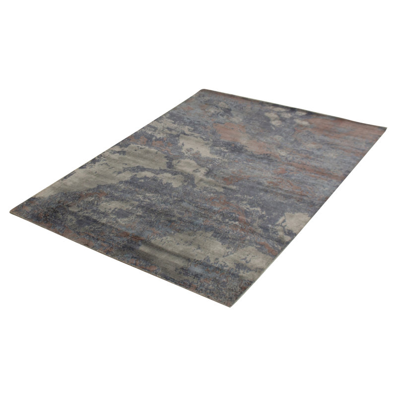Tapis unique en viscose noué à la main style transitionnel des années 2010 de 5 pi 2 po x 7 pi 4 po bleu foncé Momsen