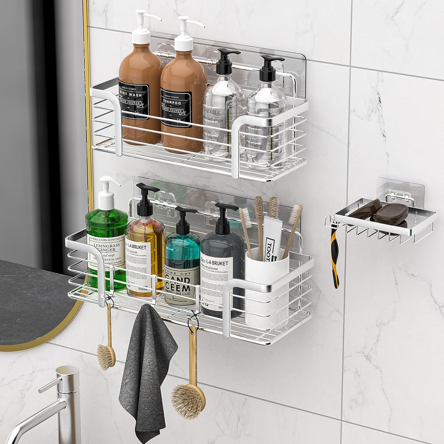 Rebrilliant Stainless Adhesive Shower Caddy with Hooks & Reviews