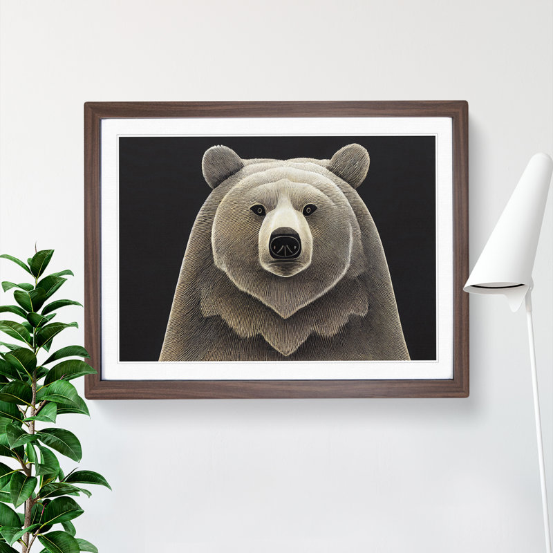 Enthralling Bear - Single Picture Frame Painting, 46cm H x 64cm W x 2cm D, Walnut 
