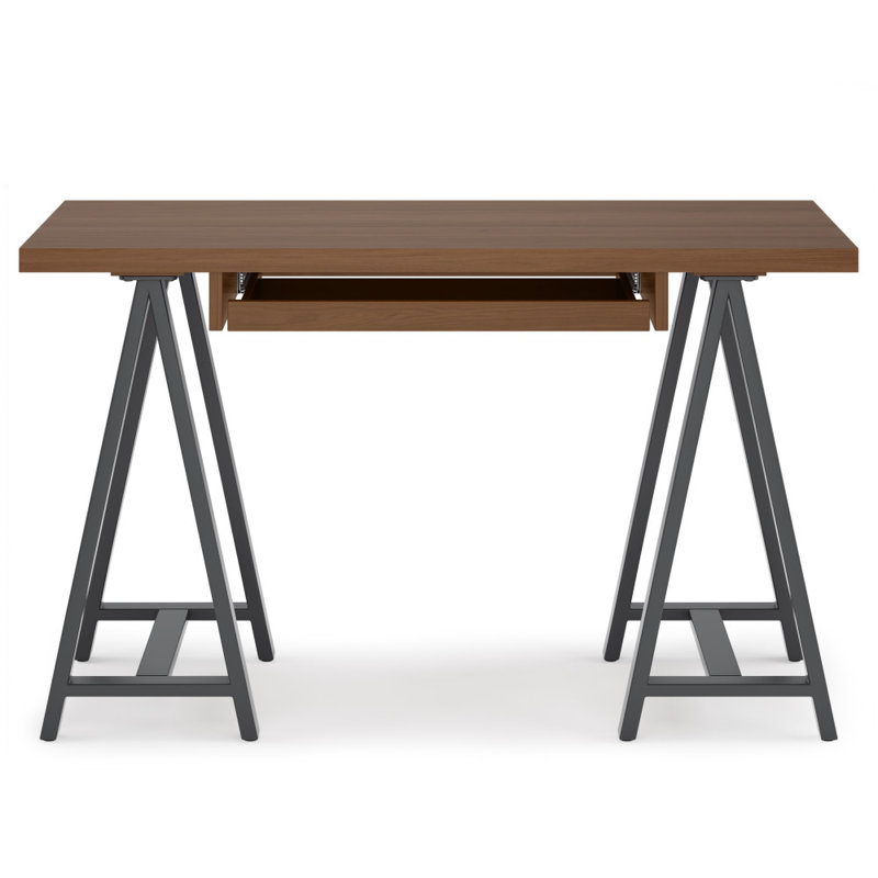 Bureau industriel en bois de noyer massif et en métal Sawhorse, H 30 po x l 50 po x P 24 po