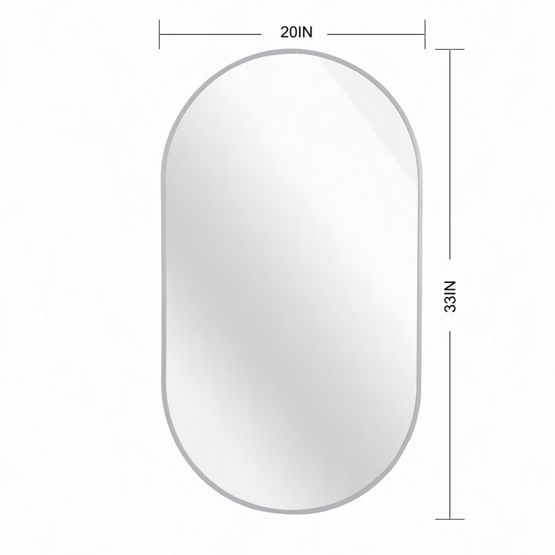 20 X 33" Metal Oval  Mirror, Silver, 33" x 20"