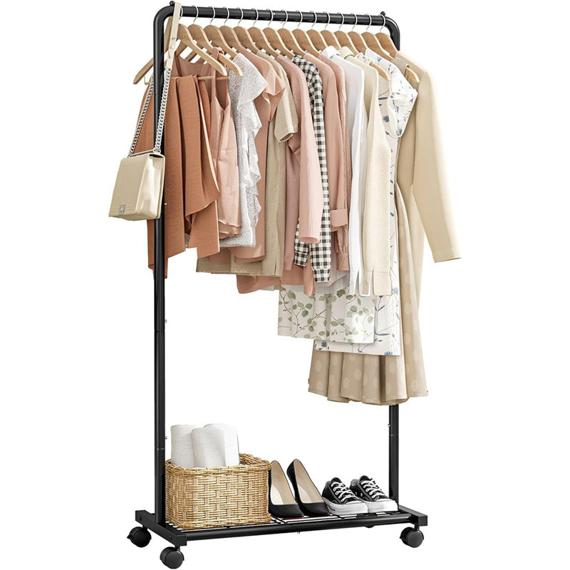 Portant à vêtements avec tablette en filet et roulettes, support à vêtements en métal robuste pour suspendre vêtements, robes, manteaux, grande capacité de charge