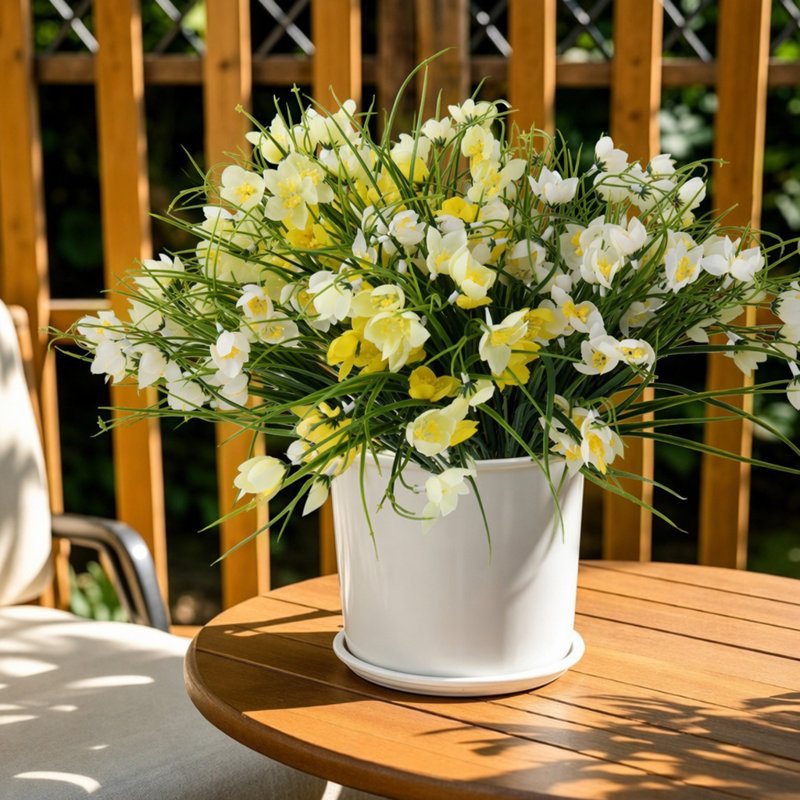 16 faisceaux de fleurs artificielles extérieures résistantes aux rayons UV et à la floraison artificielle, Jaune + blanc
