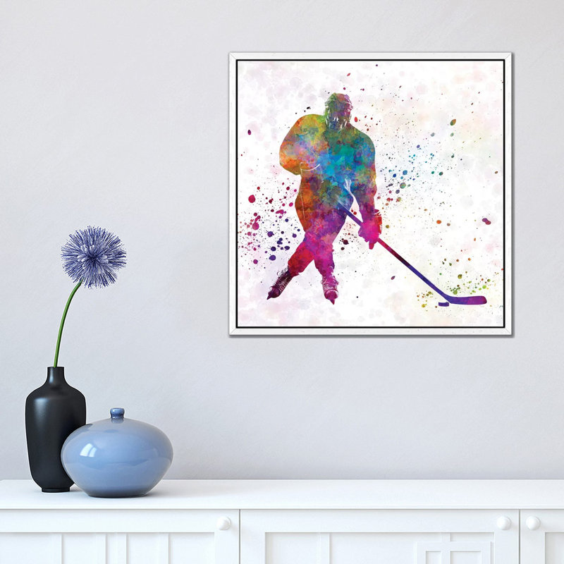 Hockey Skater III by Paul Rommer - Painting on Canvas, White Framed, 45.72 cm H x 45.72 cm W